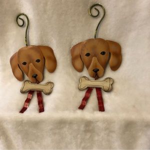 Round Top Collection tin metal dog ornaments- set of 2
